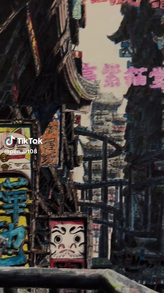 ペンと水彩の空想画 - 5点透視図法とイラストの美しい作品