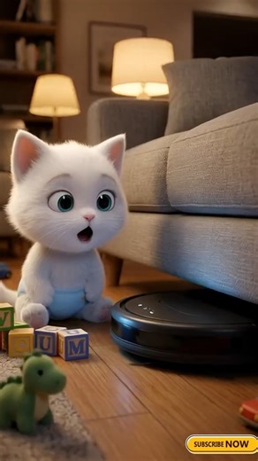 Baby Kitten Thought the Robot Vacuum Was a Monster 😂#kitten #catshorts #ai