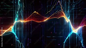 Pulsating wave lines with particles that react to the pulse, simulating a digital heartbeat or data transmission, 4k Animation Video