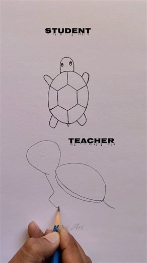Jasraj Saran on Instagram: "How to draw a realistic turtle drawing Student vs Teacher 🎨🎭🤯🤔"