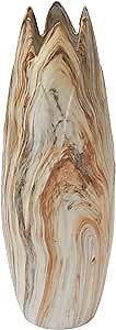 Deco 79 Ceramic Decorative Vase Marbled Centerpiece Vase with Angled Edge Opening and Rust Accents, Flower Vase for Home Decoration 7" x 7" x 21", Beige