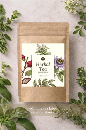 Herbal Tea Label Template 3x3 • Editable Tea Packaging Label • Botanical Tea Bag Label • Loose Leaf Tea Label • Small Business Branding - Etsy Australia