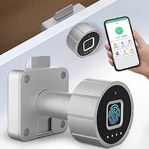eLinkSmart Fingerprint Cabinet Lock, Child Safety Baby Proofing Biometric Keyless Bluetooth Electronic Smart Drawer Lock for Furniture Liquor Locker Pantry Cupboard - 1.26"