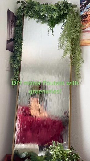 #waterfountain #summer2022#diy#diyproject#recycle #unusedclosetmirror#recycle #greenaries💚💚 #coolsummer#relaxwaterfoutain #diy2022