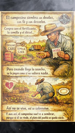 El campesino siembra con deudas, con fe y con desvelos. Compra caro el fertilizante, la semilla y el diésel, pero cuando llega la cosecha, se la pagan como si no valiera nada. Así no se vive, así se sobrevive. Y aun así, el campesino vuelve a sembrar, porque si él se rinde, el plato del pueblo se queda vacío. 🌾💔