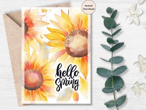 Sunflower Hello Spring Card – Bold Watercolor Sunflower Printable Greeting for Happy Spring, Birthday, & Just Because | Welcome Spring Ecard - Etsy Canada