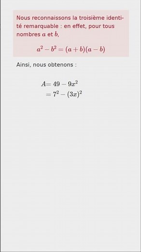 Factorisation par identité remarquable