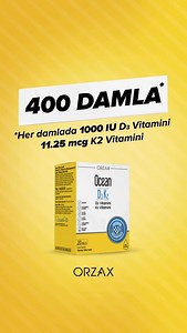400 gün boyunca güneş gibi yanınızda: Ocean D3K2, 400 damlalık bütçe dostu formuyla burada! 💛☀️ ☀️Ürünün içeriğinde bulunan D ve K vitamini; normal kemiklerin korunmasında katkıda bulunur. ☀️Ürünün içeriğinde bulunan D vitamini; ☀️Normal kan kalsiyum düzeyine katkıda bulunur. ☀️Normal kas fonksiyonunun korunmasına katkıda bulunur. ☀️Bağışıklık sisteminin normal fonksiyonuna katkıda bulunur. Dengeli ve çeşitli beslenme sağlıklı yaşam için önemlidir.​ ​ *Gıda ve Takviye Edici Gıdalarda Sağlık Bey