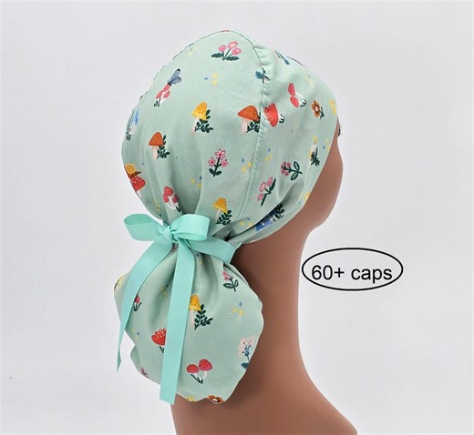 Ponytail Scrub Cap for Thick, Curly Hair; Adjustable Surgical Hat, Nurse Cap, Cotton Medical Hat - Etsy