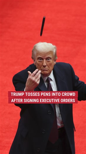 President Trump tosses pens into the crowd after signing executive orders at his inaugural parade, marking his first actions as president. | Fox News