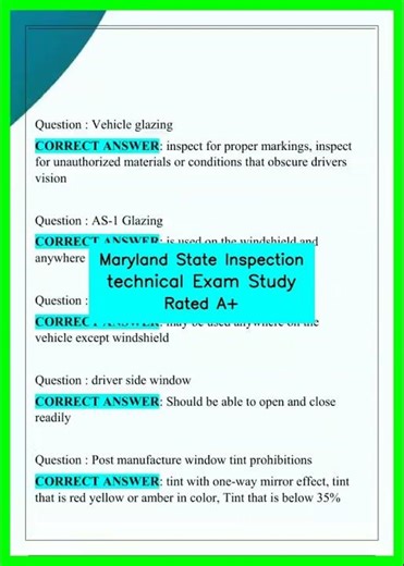 Maryland State Inspection technical Exam Study Rated A+ video
