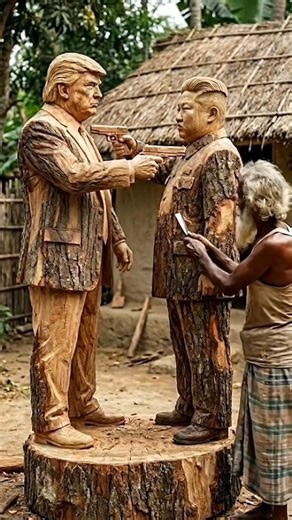 Amazing Wooden Log Art – Grandpa Crafts Two Friends Scene 🪵👫✨ #Woodwork #Handmade