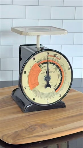 Rob Benson on Instagram: "This is a 1930s Hanson Cook O Meter mechanical scale. Nearly 100 years old and still perfectly accurate. We got it for $48! No electricity. No circuit boards. Fully mechanical with an adjustable zero knob, which also allows you to tare containers correctly. We tested it against a modern digital scale and the measurements matched, including weight markings for common baking ingredients like flour, sugar, butter, and water. Weighing ingredients instead of using cups impro
