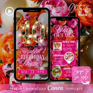 Floral 40th Birthday Animated Invitation: Pink & Orange (digital Download) - Etsy