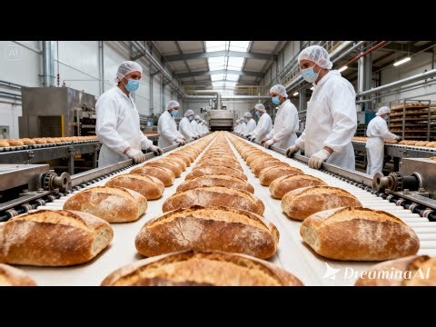 Inside a Modern Bread Factory: From Raw Dough to Fresh Bread.