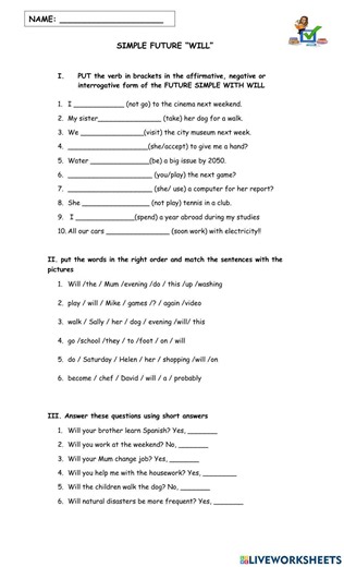Simple future will interactive worksheet