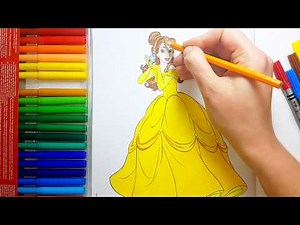 Coloring Princess Belle in #Beauty_and_the_Beast لون معنا الاميرة بيلا من كرتون الجميلة والوحش