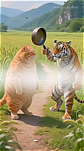 Fat Orange and Tiger Brother had a falling out!#cat #aicat #fatcat #orangecat #aicatfunny