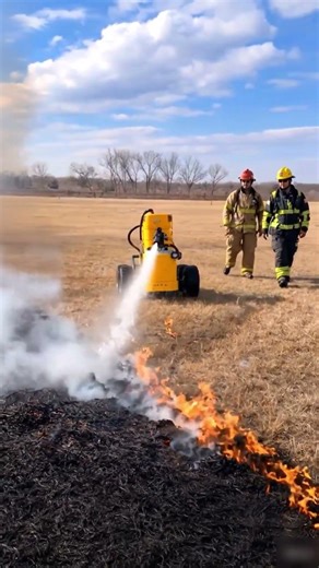 This firefighting robot automatically extinguishes fires by spraying CO2