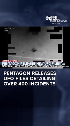 The Pentagon is releasing the first wave of files detailing unexplained sightings of UAP's – better known as UFO's – in the skies over the U.S. dating as far back as the late 1940s. Jay O'Brien has more on the never-before-seen images. #WorldNewsTonight #News #UFO #Extraterrestrial #Pentagon