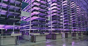 Vertical Farming Concept. Racks with Vertically Stacked Layers of Green Crops Growing in a Hydroponics System. Modern Agriculture Technology with Sustainable and Efficient Use of Green Energy