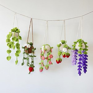 Crochet Plant Basket Wall Hanging,crochet Pothos,strawberry,lavender,car Mirror Hanging,crochet Flower in Pot,birthday,mother's Gift for Her - Etsy