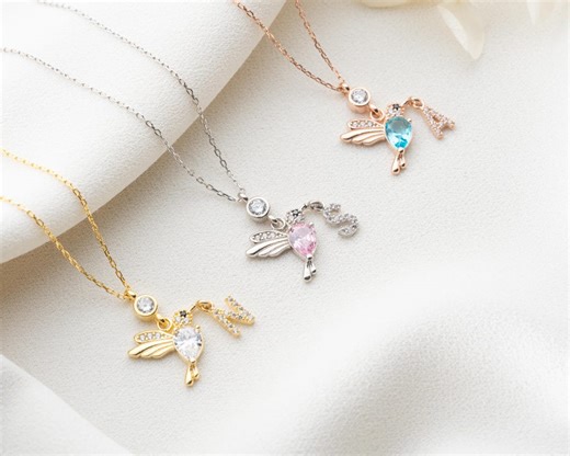 Personalized Birthstone Hummingbird Necklace With Letter, Initial Bird Charm, Bird Lovers Jewelry for Her - Etsy
