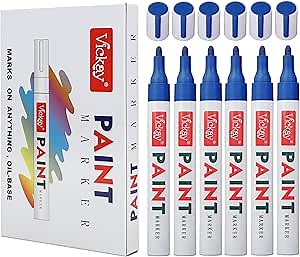 Vickay Blue Paint Marker for Rock Painting-Stone, Ceramic, Metal, Glass, Wood,Set of 6 Medium Point Paint Pens High Volume Ink High Volume Ink for DIY Craft