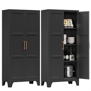 Metal Pantry Cabinet, 61" Tall Kitchen Pantry Storage Cabinet with Doors and Adjustable Shelves, Food Pantry Cabinet with Adjustable Leveling Foot for Kitchen, Living Room, Dinning Room (Black)