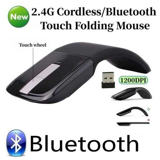 VIVIDI Arc-shaped Touch Folding Mouse Bluetooth/2.4G 1200DPI Bluetooth Mouse Optical Ergonomic Cordless Mouse Smooth Office | Lazada PH