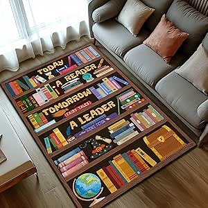 Classroom Library Rug, Reading Rug for Classroom Library, Carpet for Study Room, Non-Slip Rubber Bottom Low Pile Fade Resistant, Full Size 2x3 3x5 4x6 5x7 6x9 Ft S04