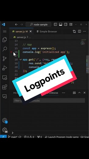 Using logpoints in #vscode #techtok #coding