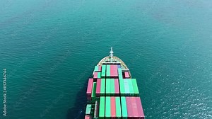 Container ship cruising in sea for logistics import export goods, shipping or transportation