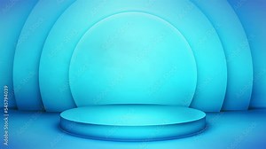 Minimal virtual studio background, video loop. 3D graphics rendering backdrop with modern cylindrical shapes and cyan color. Ideal for live TV shows or events. A VR template to use with green screen