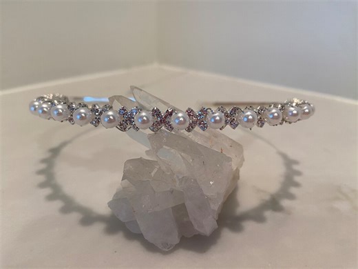 First Communion Veil: Pearl & Rhinestone Headband, White Veil - Etsy