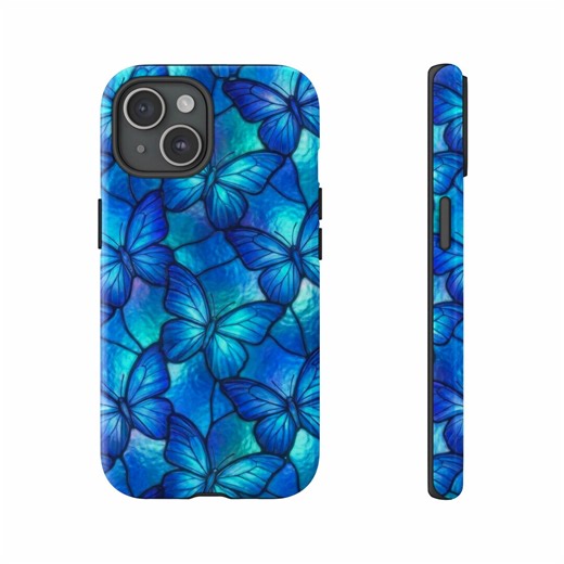 Stained Glass Blue Butterfly Phone Case, Vibrant Monarch Art, Nature Inspired iPhone Samsung Cover - Etsy