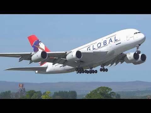 [4K] FIRST EVER GLOBAL AIRLINES A380 INAUGURAL FLIGHT departs Glasgow Airport 2025