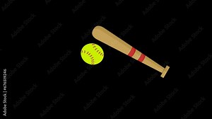 video animation baseball or softball bat hitting a ball, on a transparent background with zero alpha channel Stock Video