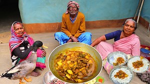 DUCK MEAT CURRY Cooking & Eating with hot Rice | Get Together Duck Curry Recipe | How tribal people visit their relative house | Indian tribe food