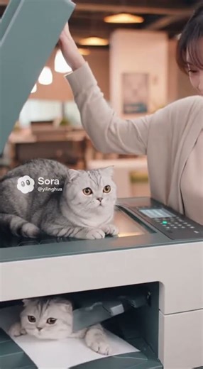 Adorable Surprise: One Folded-Ear Cat Turns Into Two in the Copy Machine 😲🐱