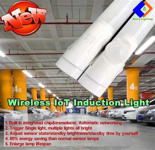 New arrival: Wireless IoT Induction Light Use 5.8G Built-in integrated chip&transducer, Automatic networking 2.Trigger Single light, multiple lights all bright 3.Adjust sensor state/standby brightness/standby time by yourself 4.80% energy saving than normal sensor lamps 5.Enlarge lamp lifespan