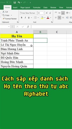 Sắp Xếp Danh Sách Họ Tên Theo Thứ Tự ABC Trong Excel