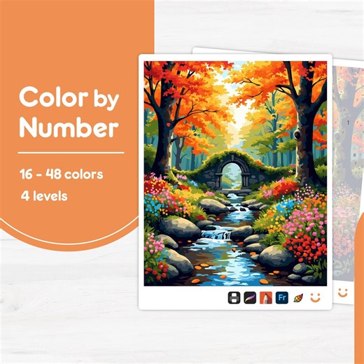Colorful Autumn Forest - Color by Number - Digital & Printable - 4 Levels - Etsy