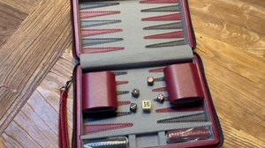 WE Games Backgammon Set, Board Games for Adults - Travel Games - Magnetic with Burgundy Leatherette Backgammon Board and Carrying Strap - Travel Backgammon Sets for Adults