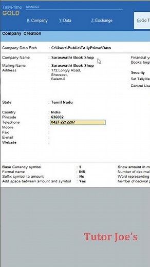 Mastering Company Creation in Tally Prime | Tutor Joes