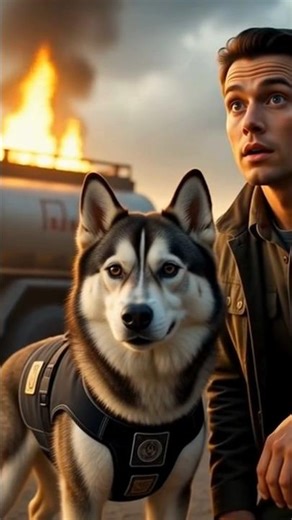 Husky Warns Gas Tanker Driver Before Explosion! 🐾💥 #dogs #rescue #animals #shorts