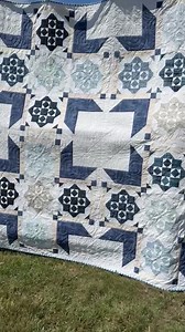 Handcrafted Blue Geometric Quilt: Queen Size Cotton Bedspread - Etsy