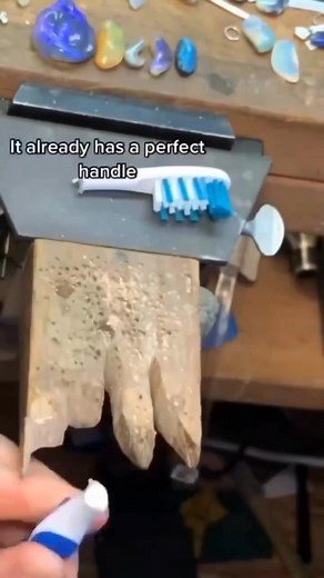 A toothbrush... a #diy setting tool... from @curtisjewellery - "Tip for setting soft gemstones like opal and turquoise! Upcycle a toothbrush into a bezel pusher by cutting and filing the tip. I like a flat spot on the bottom, but you can shape it to your liking and how you will hold the handle. The soft plastic will push your bezel over without the risk of scratching your stone if you slip. Let me know if you try it! Share with your stonesetting friends, happy smithing !! #stonesettingtips #ston