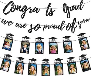 Graduation Photo Banner for 2025 Class Party Decorations Supplies- Congrats Grad, We are So Proud of You Banner and K-12 Grade Graduation Picture Banner