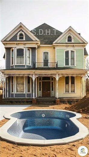 From old Victorian charm to modern luxury with a pool! ✨#VictorianHouse #BeforeAfter #LuxuryLiving